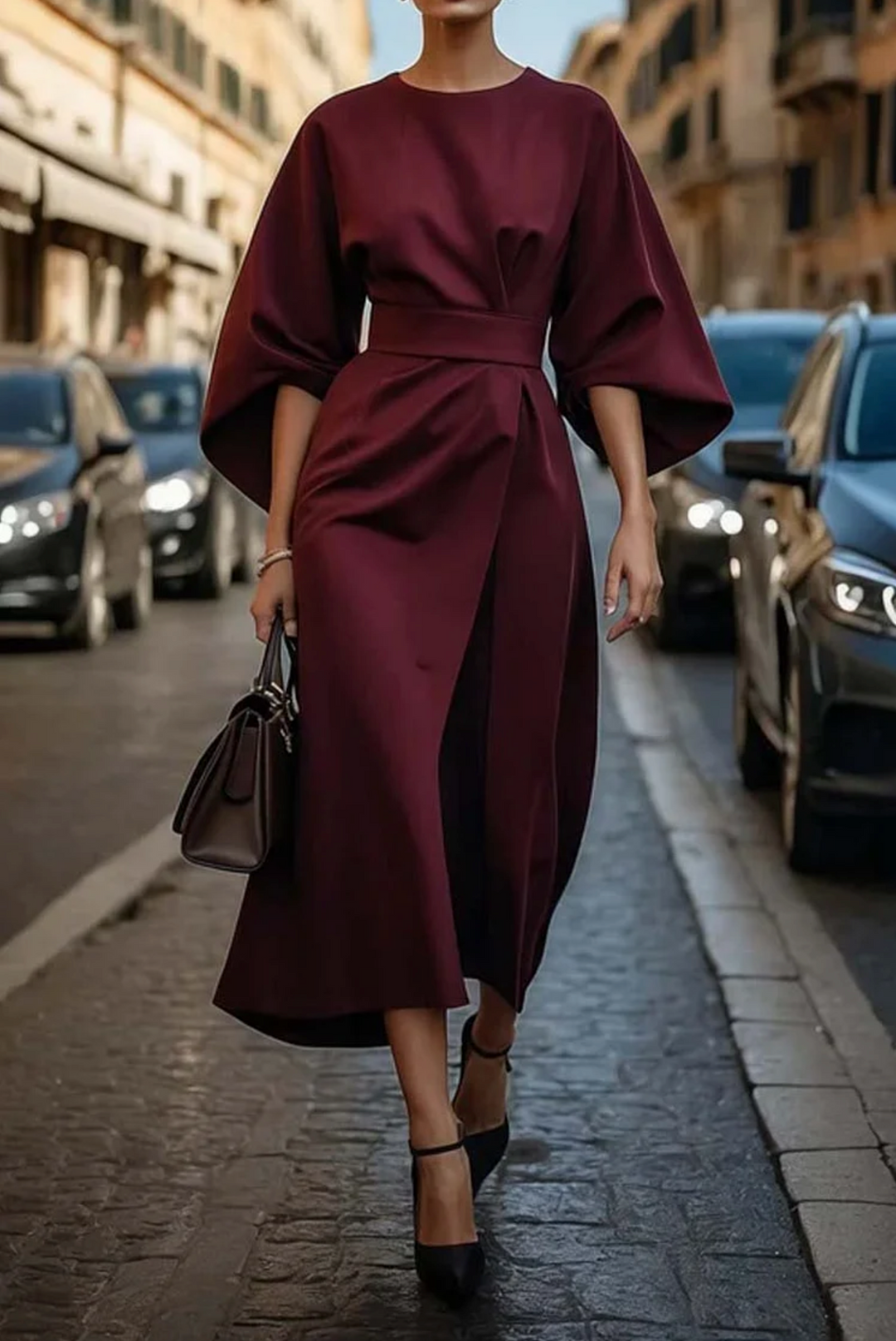 Sonia™ | Abito Chic con Maniche a Lanterne e Cintura