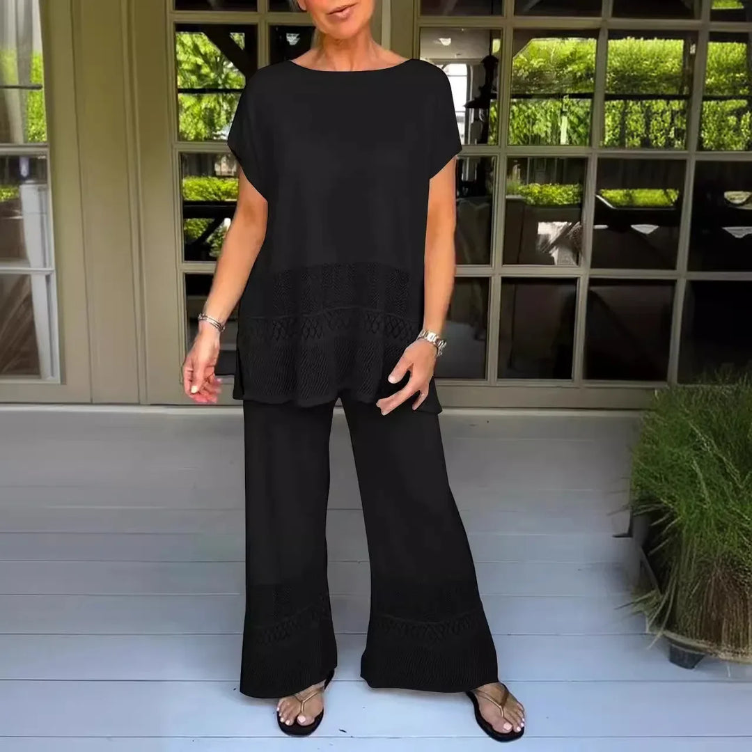 Set di pantaloni per donne, due pezzi, con scollatura a O, top Y2K, set coordinati, pantaloni larghi