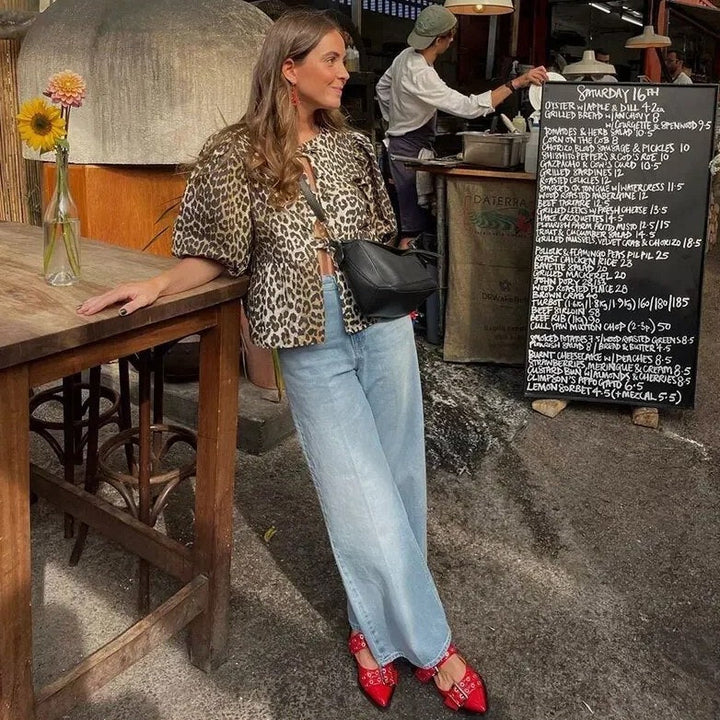Rosa™ | Blusa Trendy con Stampa Leopardata e Maniche Voluminose