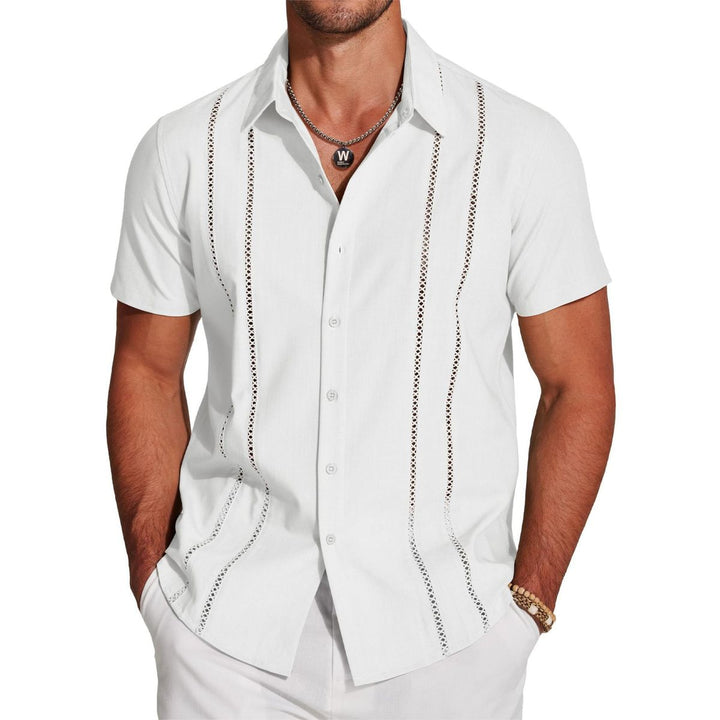 Camicia da uomo leggera con ricamo a maniche corte