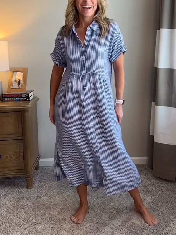 Celira™ | Abito a Righe con Bottoni