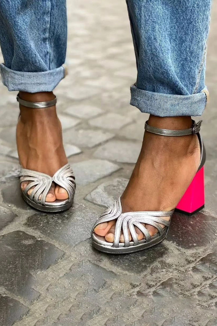Seraphina™ | Sandali brillanti con tacco spesso e fibbia elegante