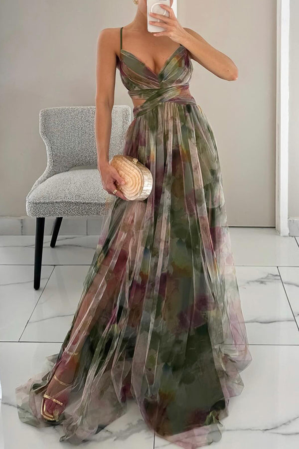 Liora™ | Maxidress Elegante con Stampa Acquerello