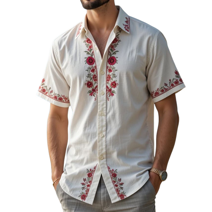 Camicia Casual a Maniche Corte con Stampa Floreale da Uomo