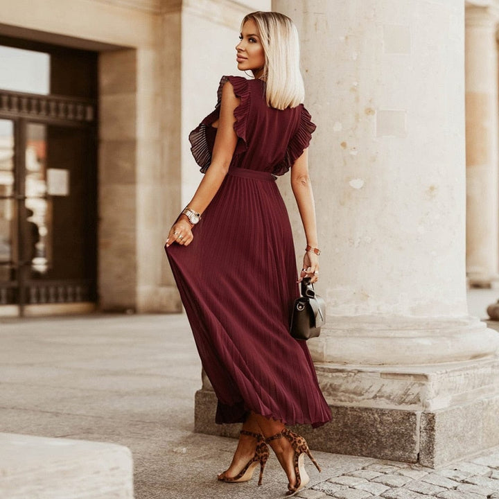 Elena™ | Vestito Bohemien Rosso Scuro con Scollo a V per Occasioni Festive