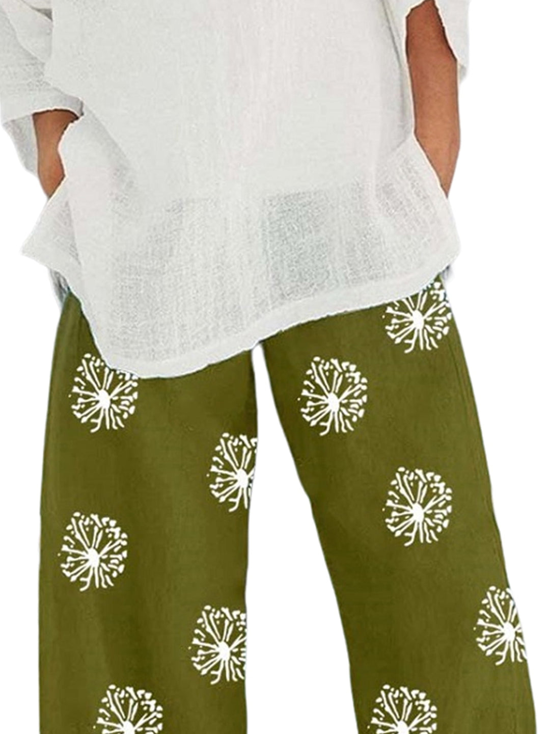 Chiara™ | Pantaloni Capri Estivi da Donna in Cotone e Lino Leggeri con Grafica di Dente di Leone