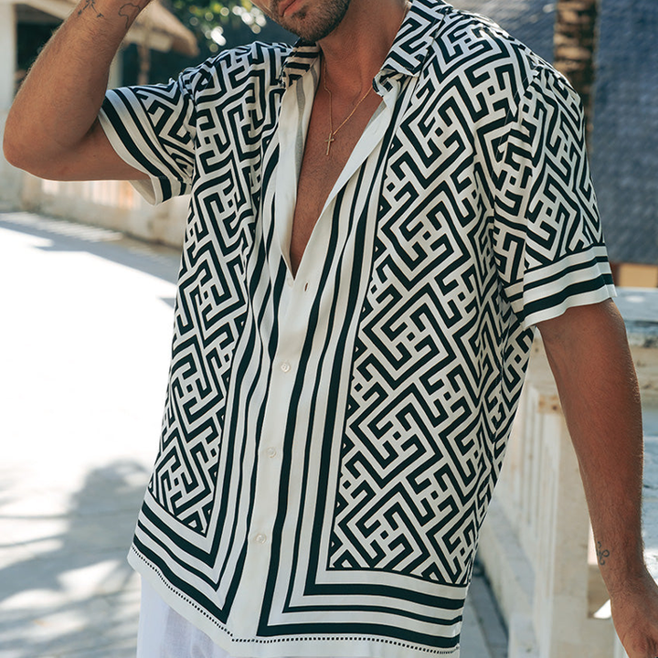 Pacifico™ | Camicia Estiva da Uomo in Tencel e Cotone con Stampa, Maniche Corte e Colletto Revers