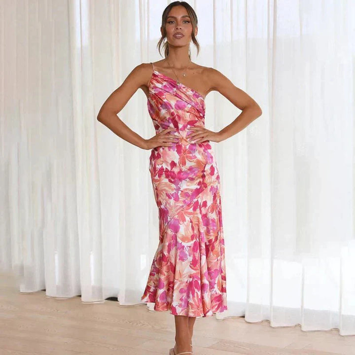 Flora™ | Abito Midi Asimmetrico con Motivo Floreale