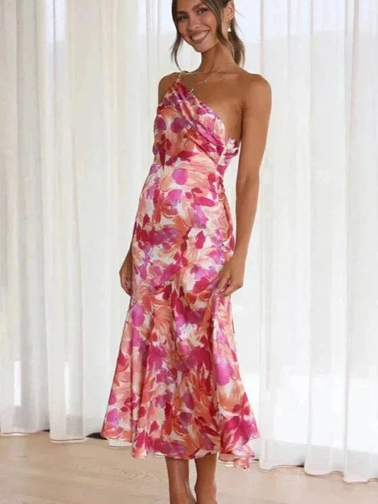 Flora™ | Abito Midi Asimmetrico con Motivo Floreale