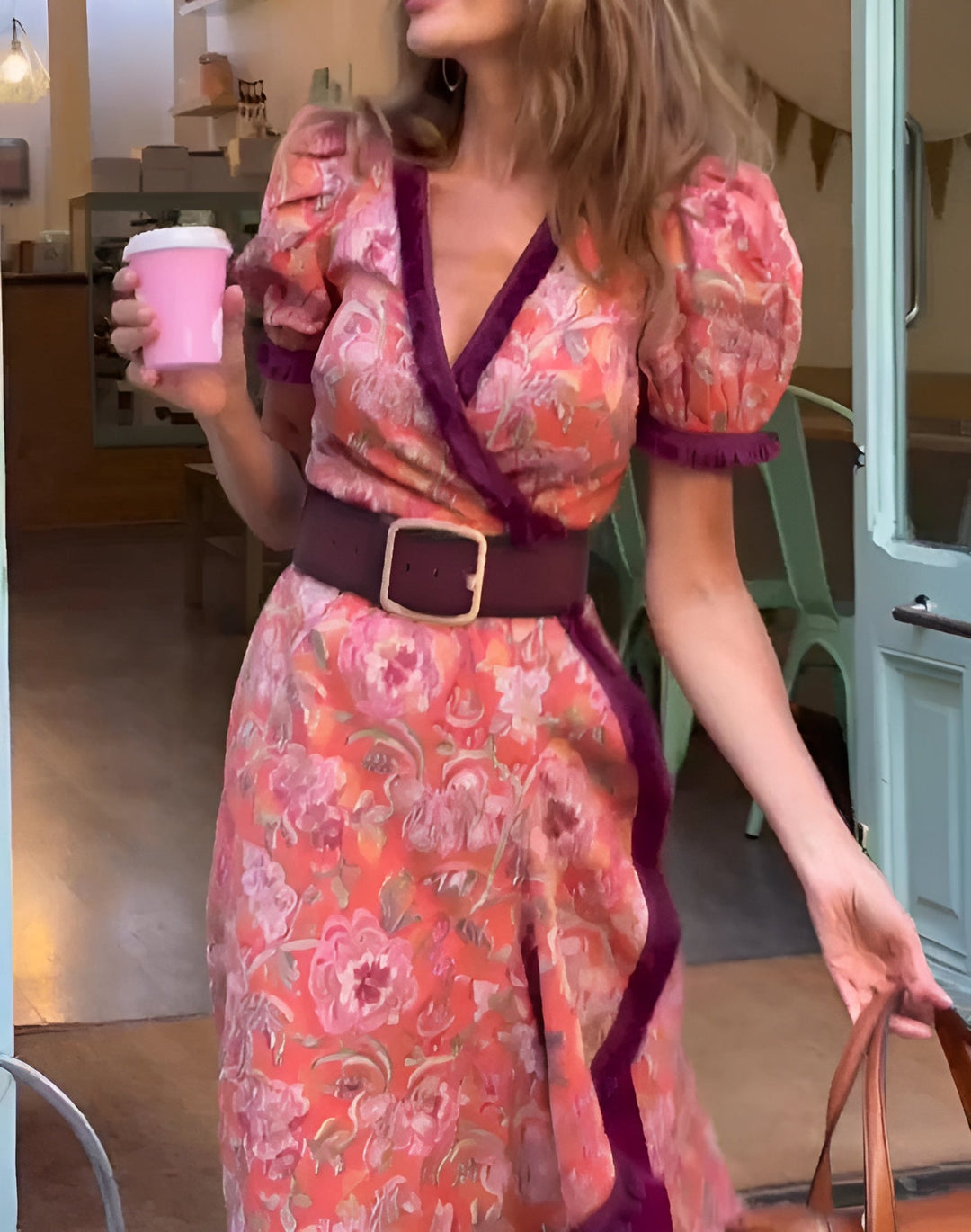 Isabella™ | Elegante Vestito Maxi Rosa con Maniche Corte