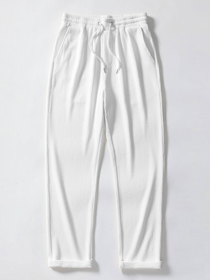 Polo Shirt in Maglia Jacquard a Strisce e Pantaloni a Gamba Dritta a Coste