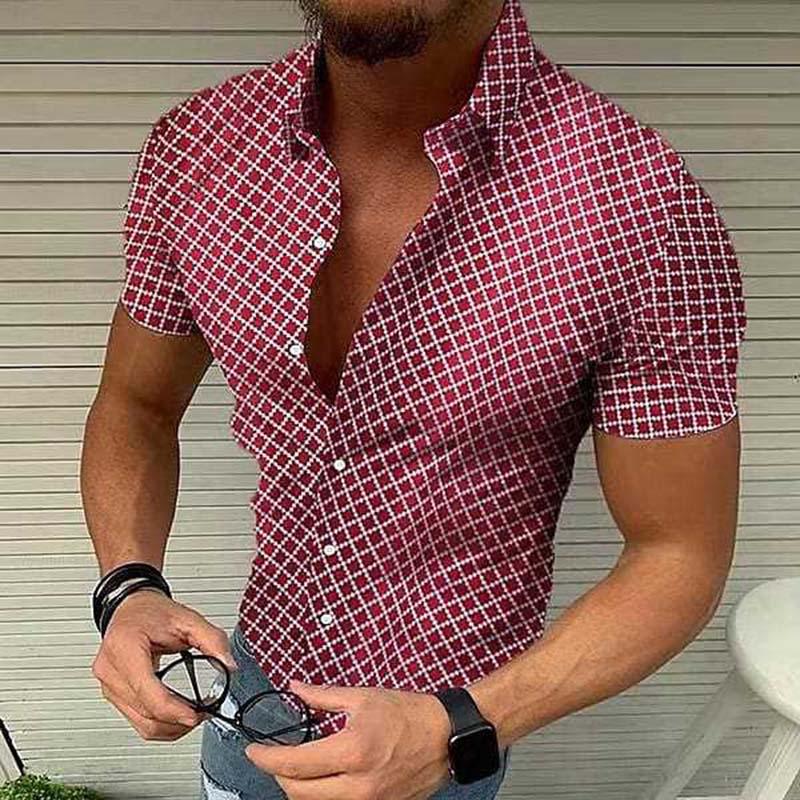 Camicia a maniche corte casual stampata da uomo