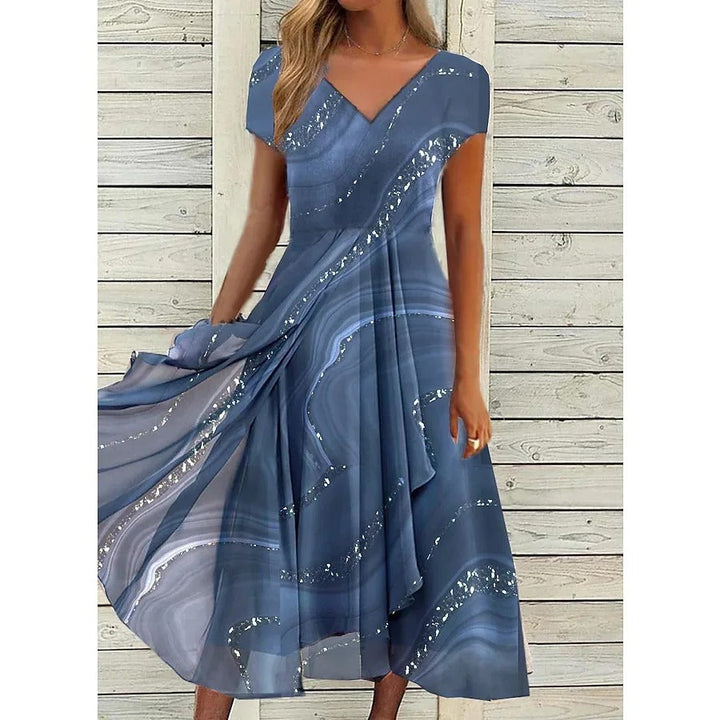 Stella™ | Abito midi con design vorticoso e scollatura a V