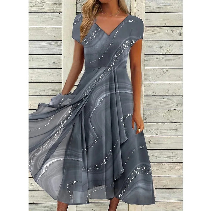Stella™ | Abito midi con design vorticoso e scollatura a V