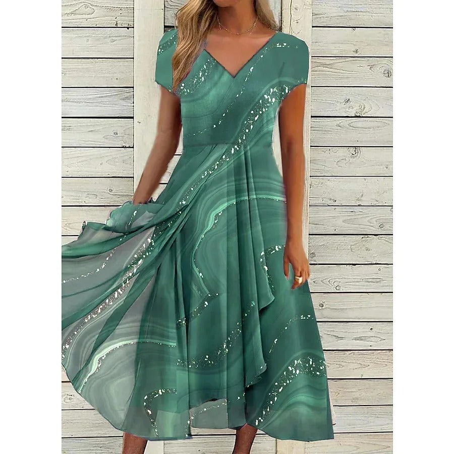 Stella™ | Abito midi con design vorticoso e scollatura a V