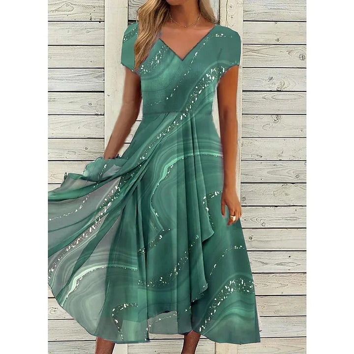 Stella™ | Abito midi con design vorticoso e scollatura a V