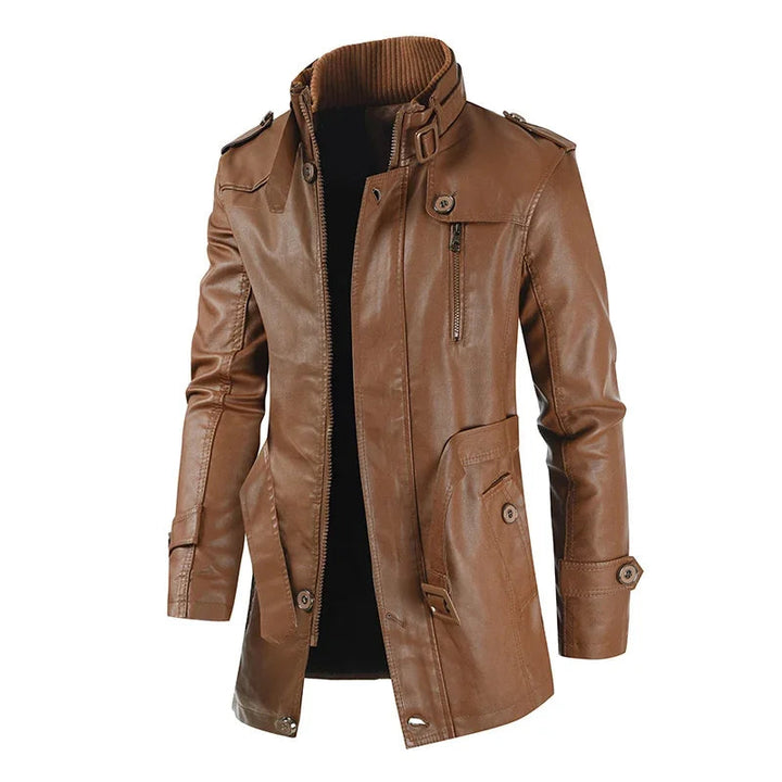 Giacca da Biker Lunga in Pelle Elegante