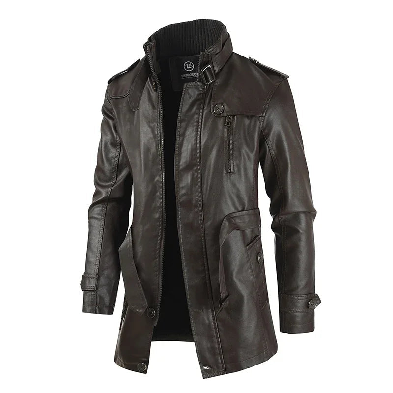 Giacca da Biker Lunga in Pelle Elegante