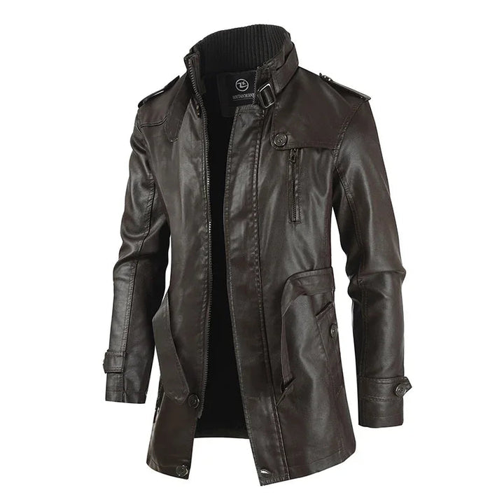 Giacca da Biker Lunga in Pelle Elegante