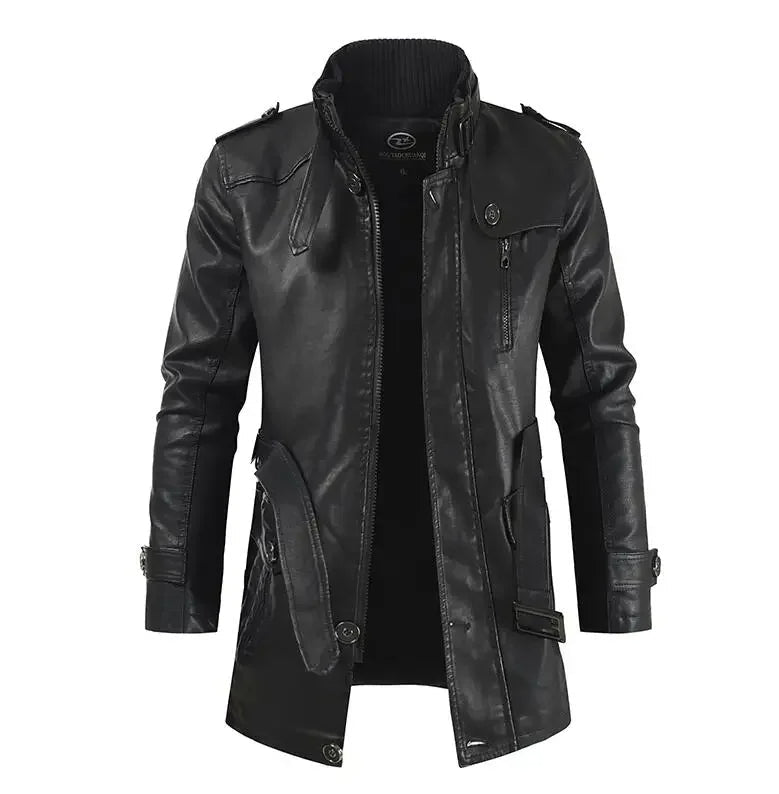 Giacca da Biker Lunga in Pelle Elegante