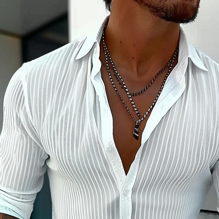 Camicia a maniche lunghe con colletto a revers e righe in tinta unita da uomo
