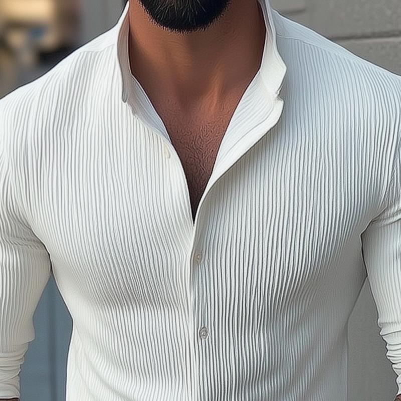 Camicia casual a maniche lunghe con colletto rialzato in tinta unita da uomo