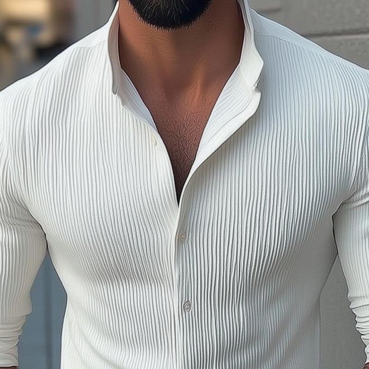 Camicia casual a maniche lunghe con colletto rialzato in tinta unita da uomo