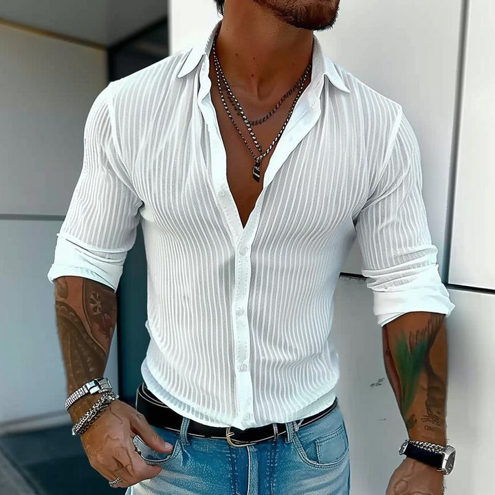 Camicia a maniche lunghe con colletto a revers e righe in tinta unita da uomo