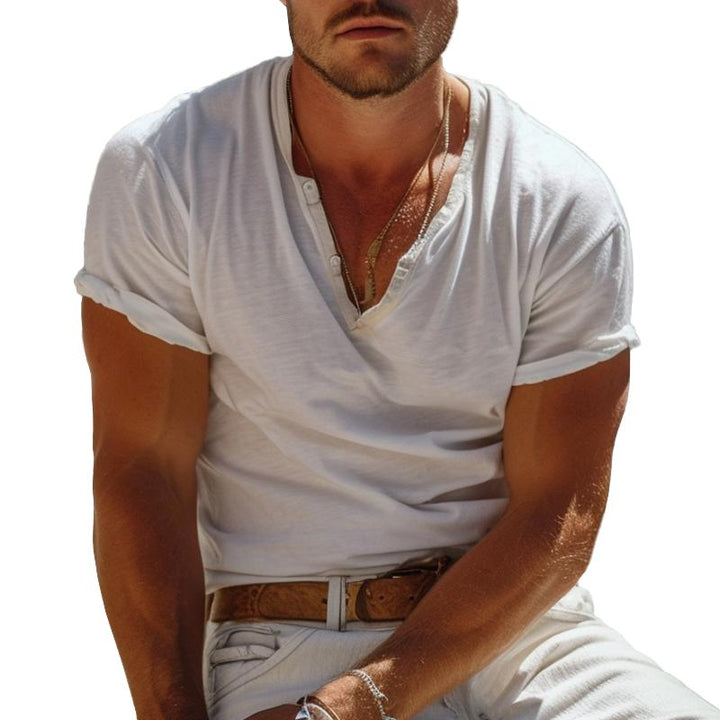 T-shirt a manica corta con colletto Henley per uomo