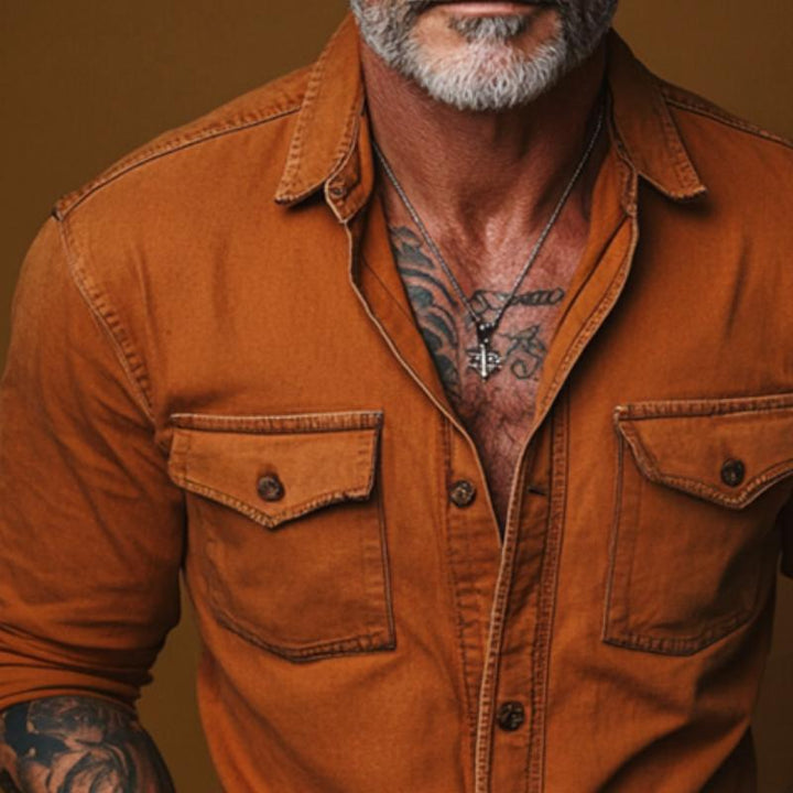 Camicia Casual Retro da Uomo con Tasche e Maniche Lunghe