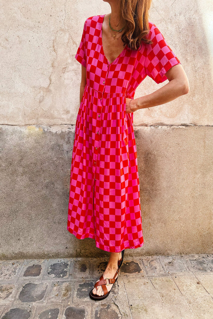 Elisa™ | Abito Estivo a Scacchi Con Scollo a V