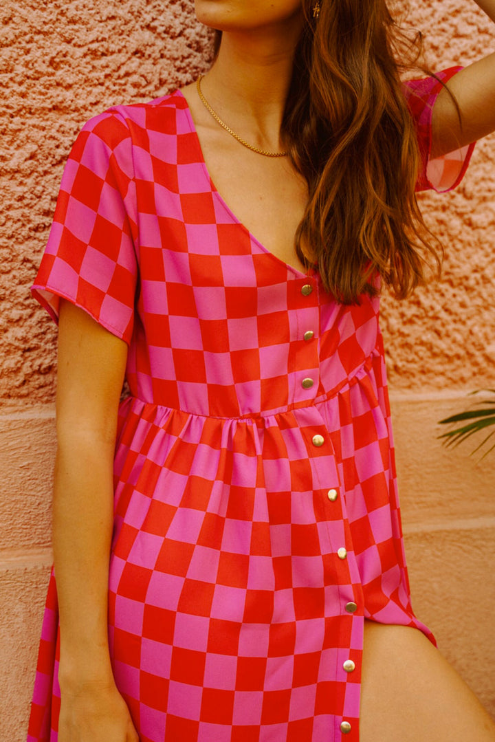 Elisa™ | Abito Estivo a Scacchi Con Scollo a V