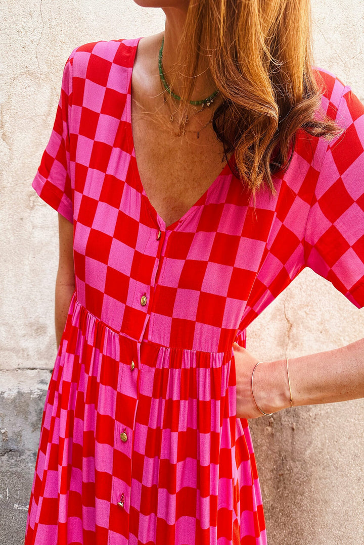 Elisa™ | Abito Estivo a Scacchi Con Scollo a V