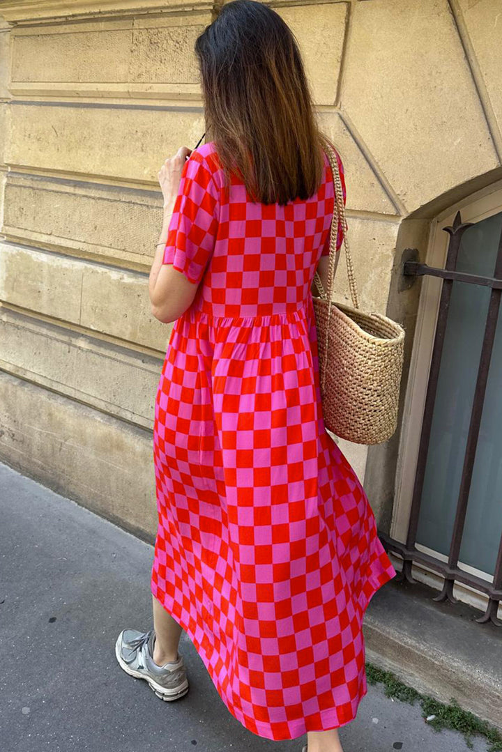 Elisa™ | Abito Estivo a Scacchi Con Scollo a V