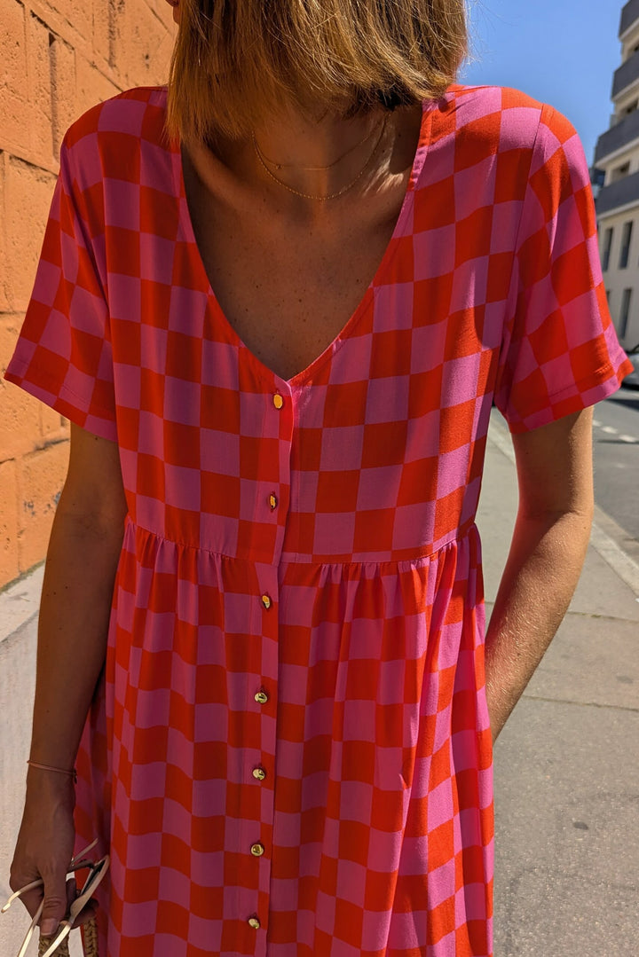 Elisa™ | Abito Estivo a Scacchi Con Scollo a V