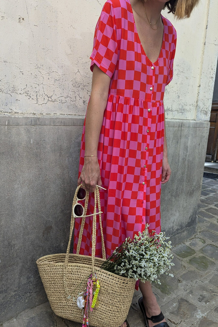 Elisa™ | Abito Estivo a Scacchi Con Scollo a V