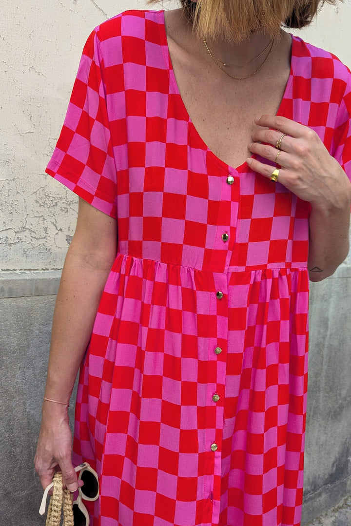 Elisa™ | Abito Estivo a Scacchi Con Scollo a V