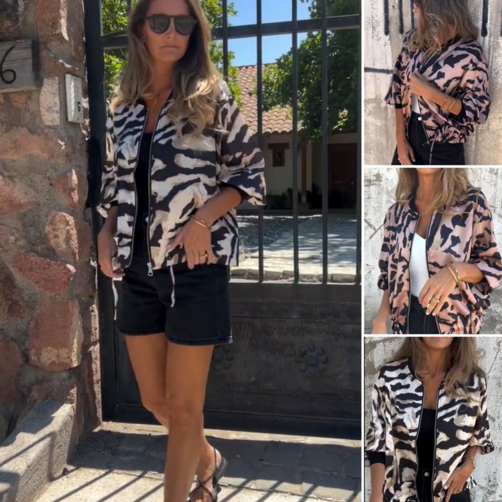 Zaira™ | Giacca Primaverile con Zip a Motivo Zebra