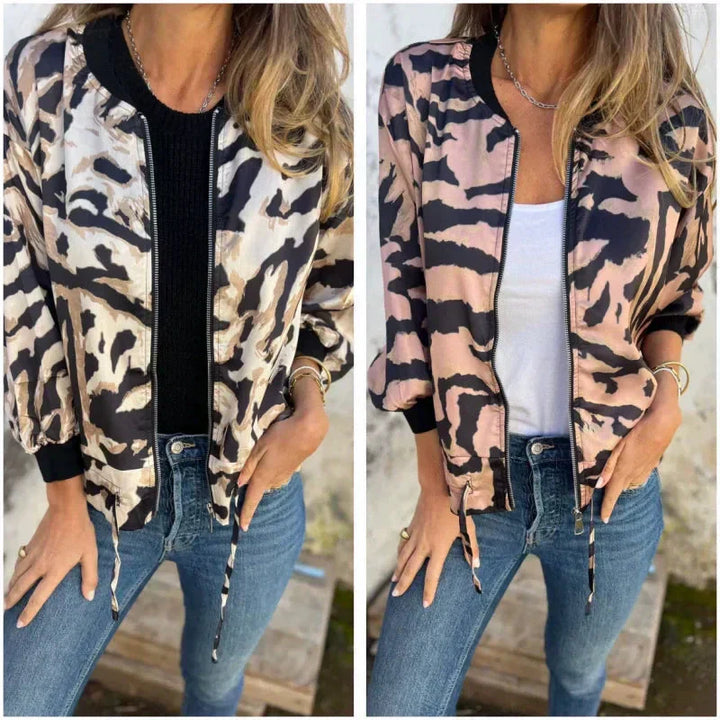 Zaira™ | Giacca Primaverile con Zip a Motivo Zebra