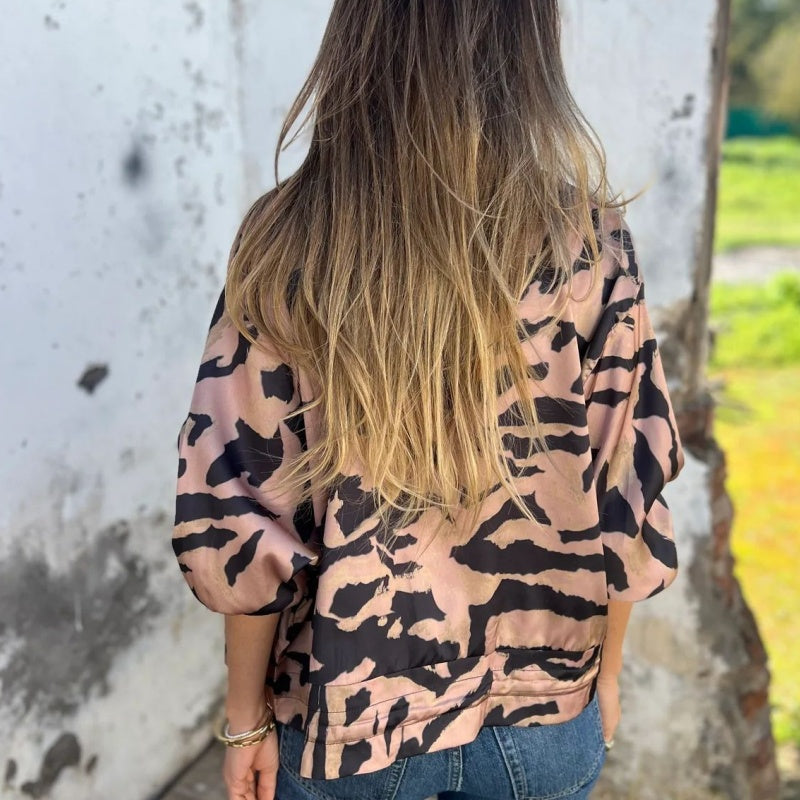 Zaira™ | Giacca Primaverile con Zip a Motivo Zebra
