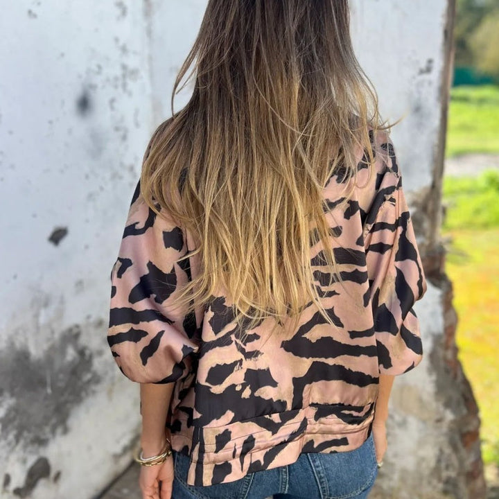 Zaira™ | Giacca Primaverile con Zip a Motivo Zebra