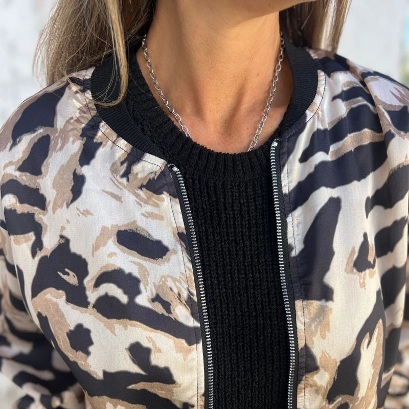 Zaira™ | Giacca Primaverile con Zip a Motivo Zebra
