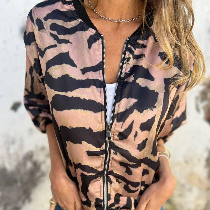 Zaira™ | Giacca Primaverile con Zip a Motivo Zebra