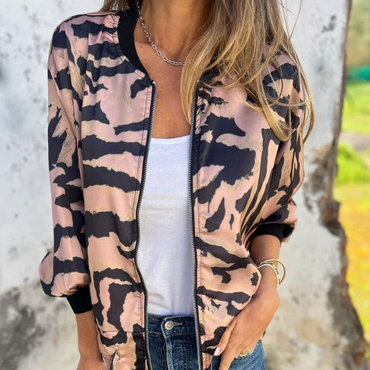 Zaira™ | Giacca Primaverile con Zip a Motivo Zebra