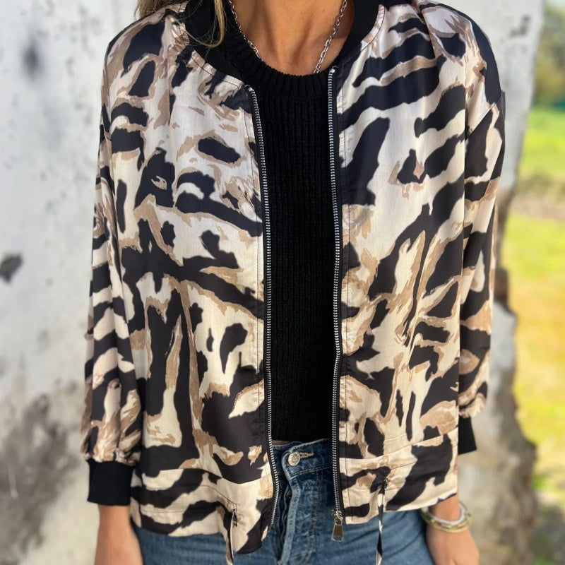 Zaira™ | Giacca Primaverile con Zip a Motivo Zebra