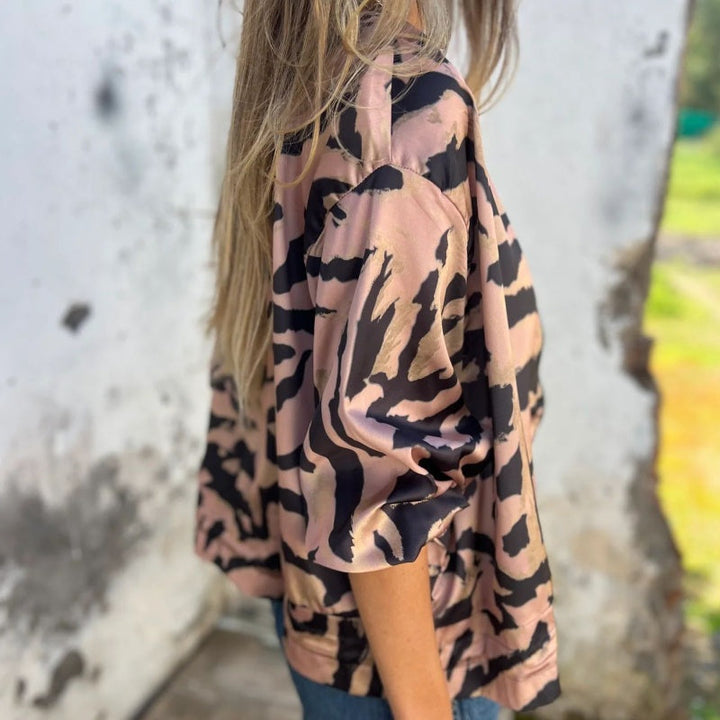 Zaira™ | Giacca Primaverile con Zip a Motivo Zebra