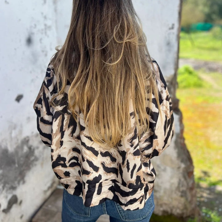 Zaira™ | Giacca Primaverile con Zip a Motivo Zebra