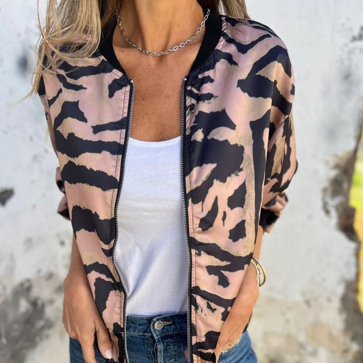 Zaira™ | Giacca Primaverile con Zip a Motivo Zebra
