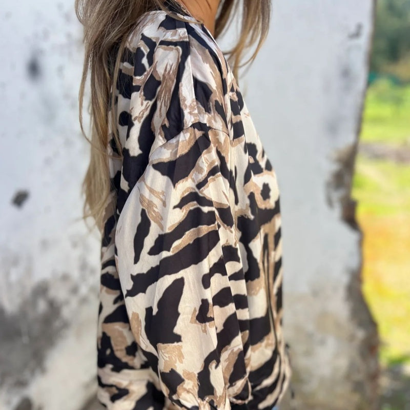 Zaira™ | Giacca Primaverile con Zip a Motivo Zebra