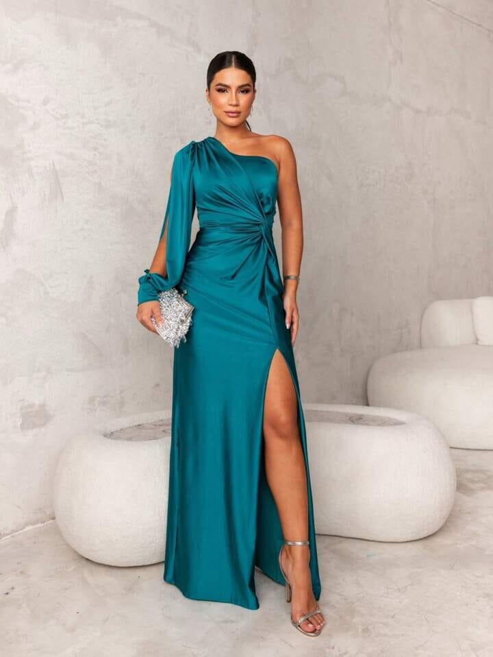 Victoria™ | Elegante Abito in Seta con Spacco